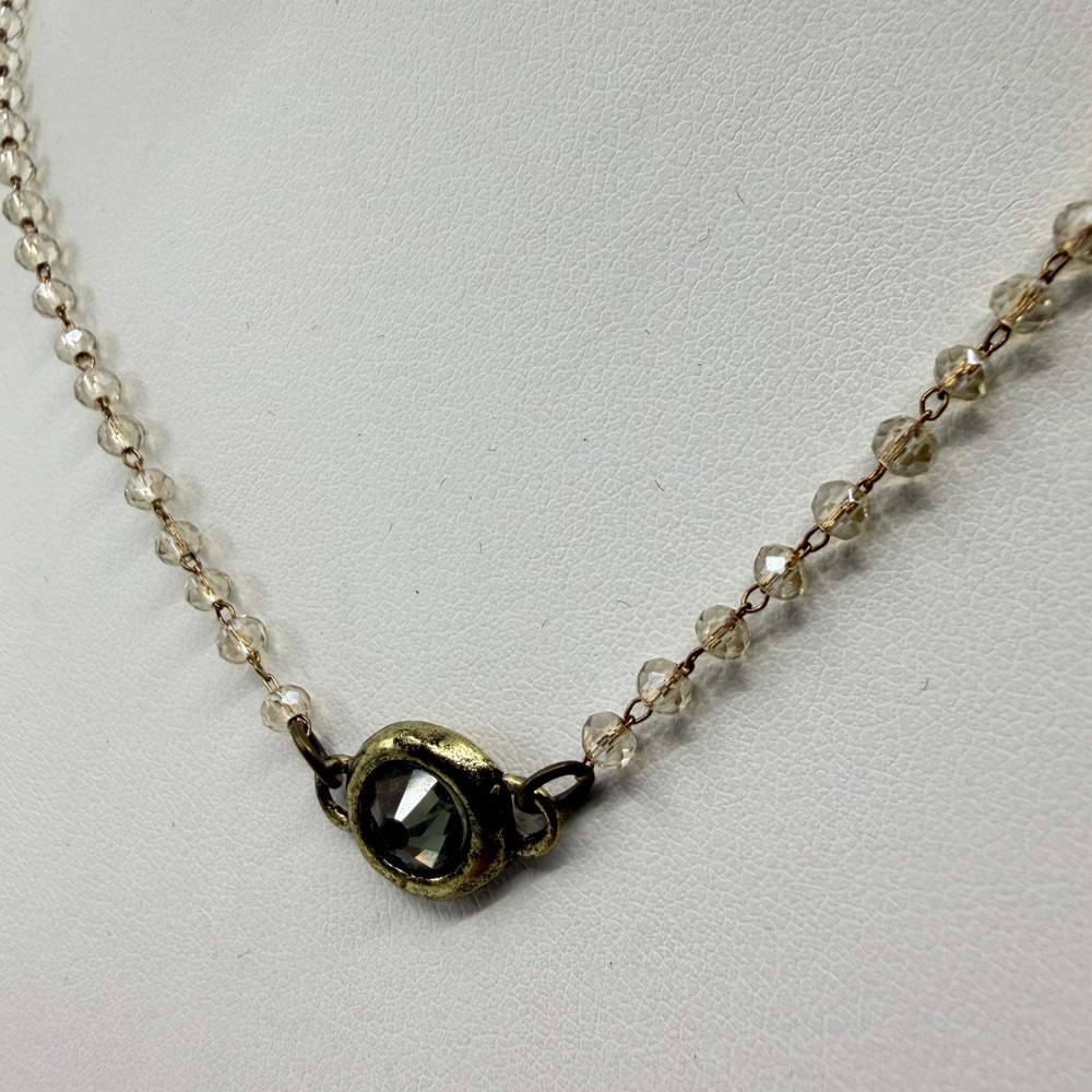 Dainty Crystal Bead Necklace Bronze Tone Statement Pendant Minimalist Chic Gift
